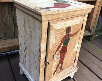 Antique 1920’s Folk Art Bathing Beauty Cupboard, HandMade Primitive