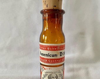 Antique Apothecary Bottle Arsenic, Poison, Original Label