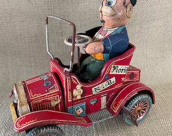 Vintage Tin Toy Wind Up Grandpa’s New Car