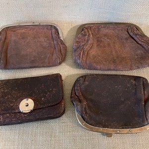 4 Antique Leather Money Purses, 1890-1920