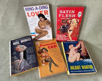 5 Vintage Trashy Pulp Fiction Paperback Books