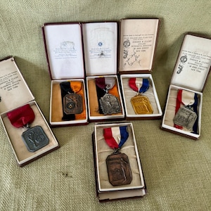 6 Sterling Silver, Gold Filled or Bronze 1915-1920 Track and Field Medals, Collegiate
