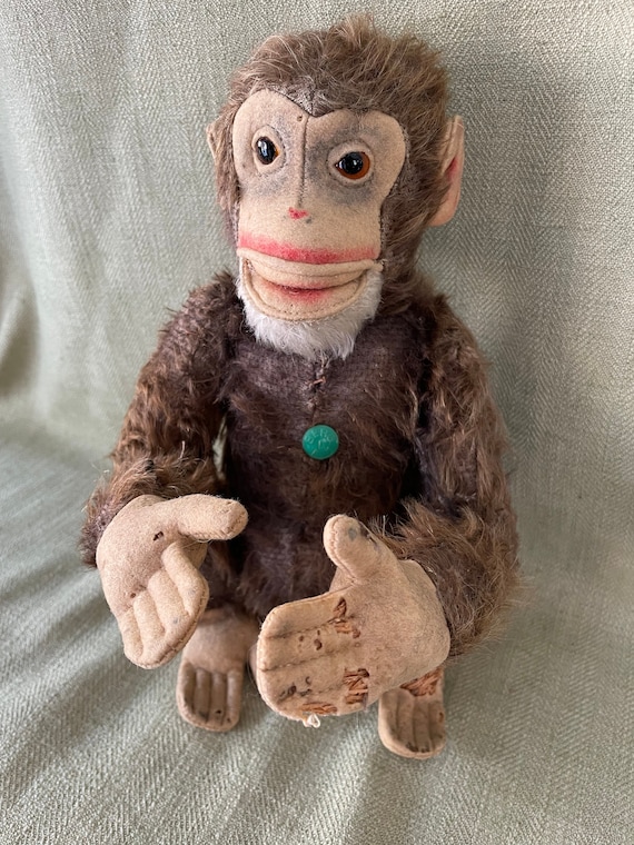 Antique 1920's Berg German Stuffed Mohair Chimp, Sitting Monkey