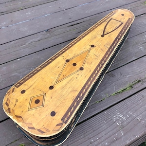 Antique Folk Art Coffin Shaped Inlaid Violin Box, Handmade Marquetry
