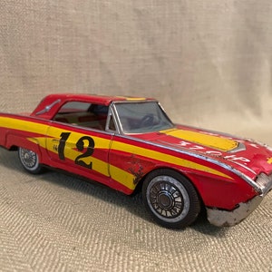 Vintage Tin Friction Bandai Japan Ford Thunderbird Race Car