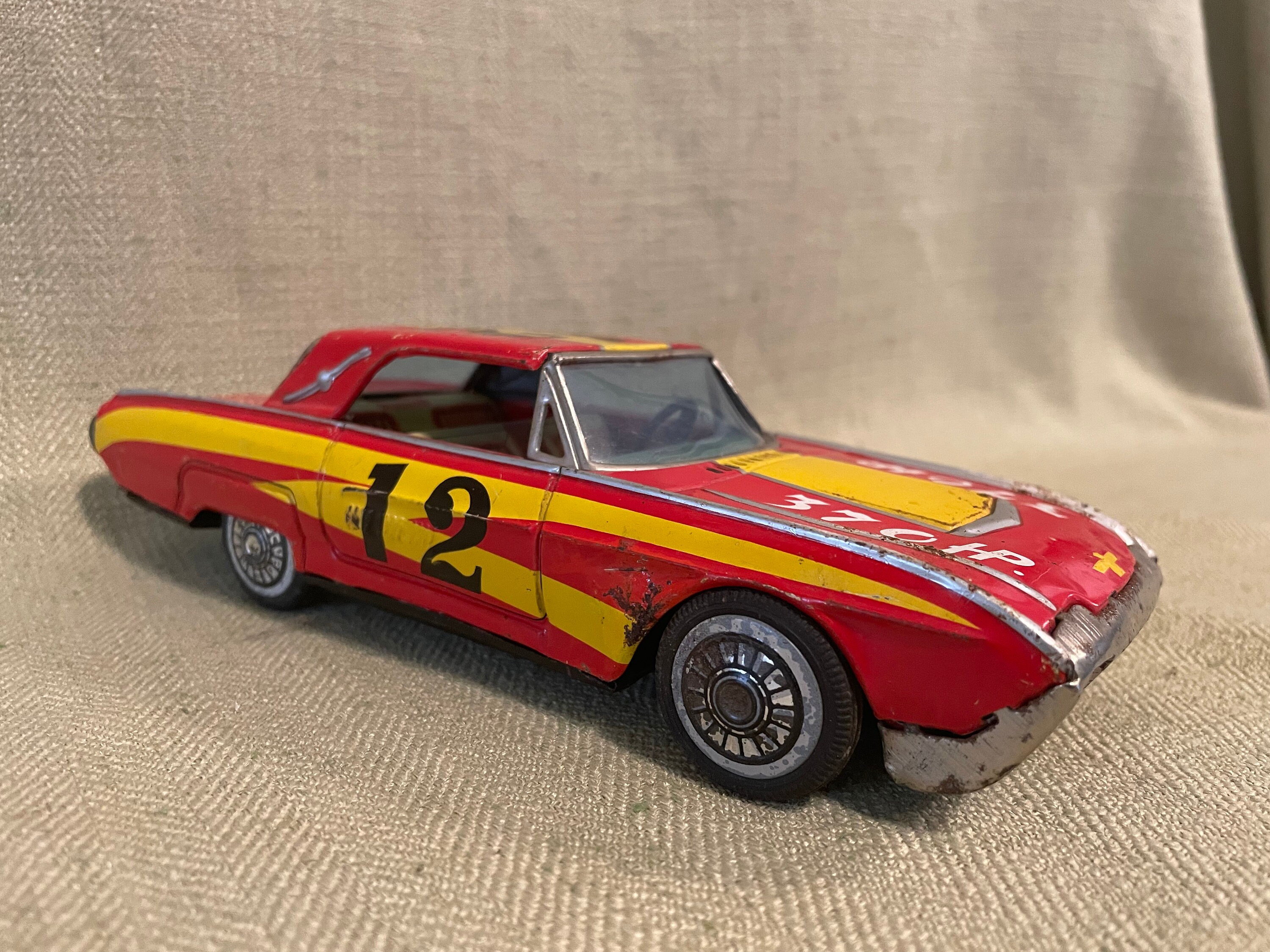 Vintage Tin Friction Bandai Japan Ford Thunderbird Race Car