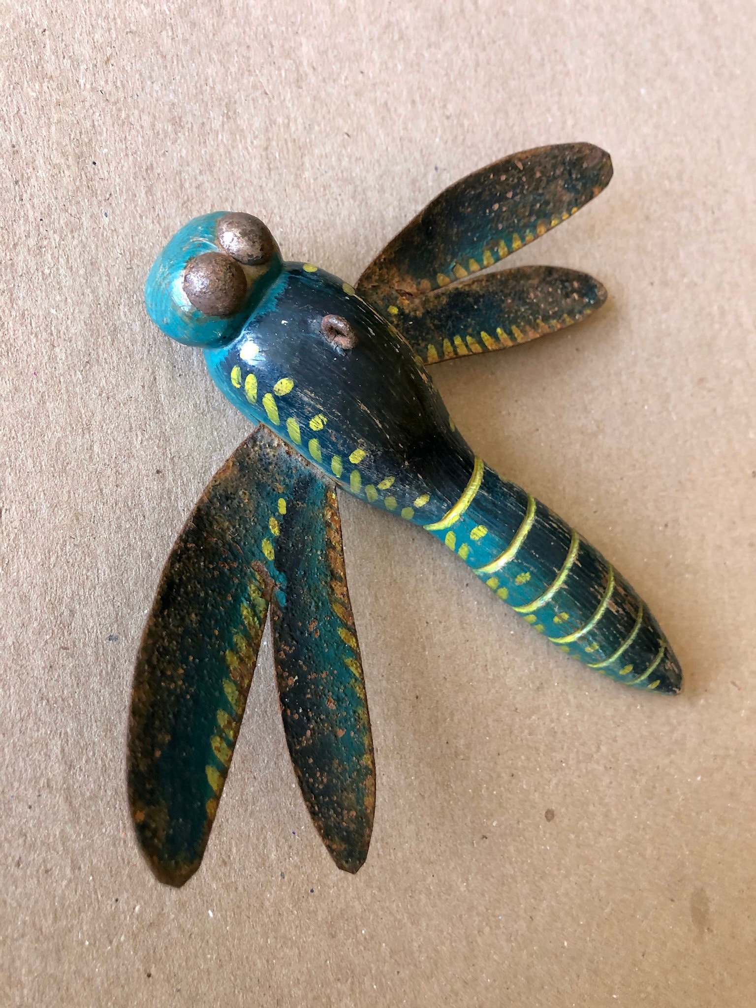 Large Antique Folk Art Dragonfly Ice Fishing Lure, Hand Carved, Painted