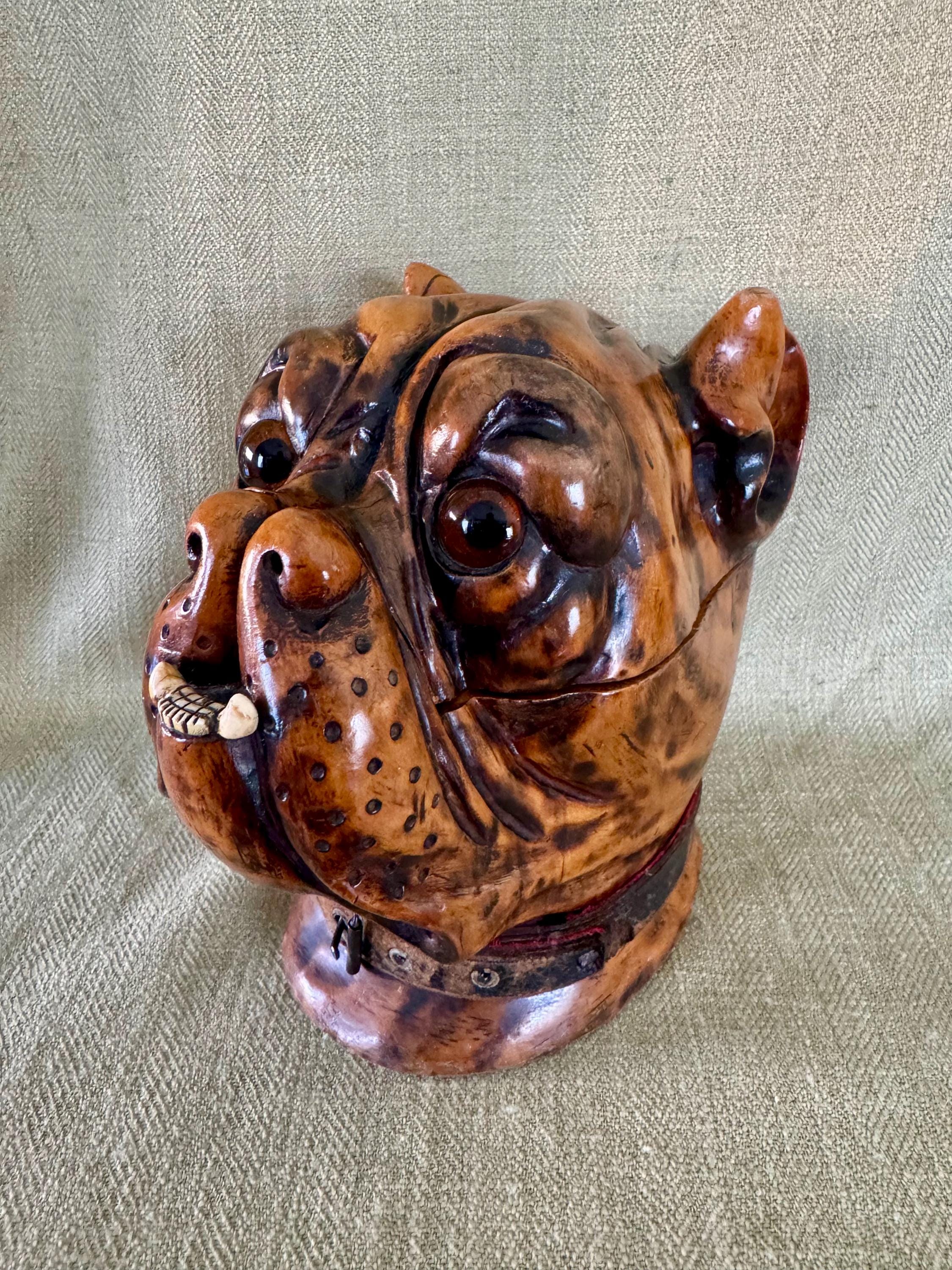 19th Century Burl Bulldog Tobacco Jar, Humidor