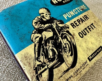 Romac Motorcycle Puncture Repair Tin, Great Graphics!