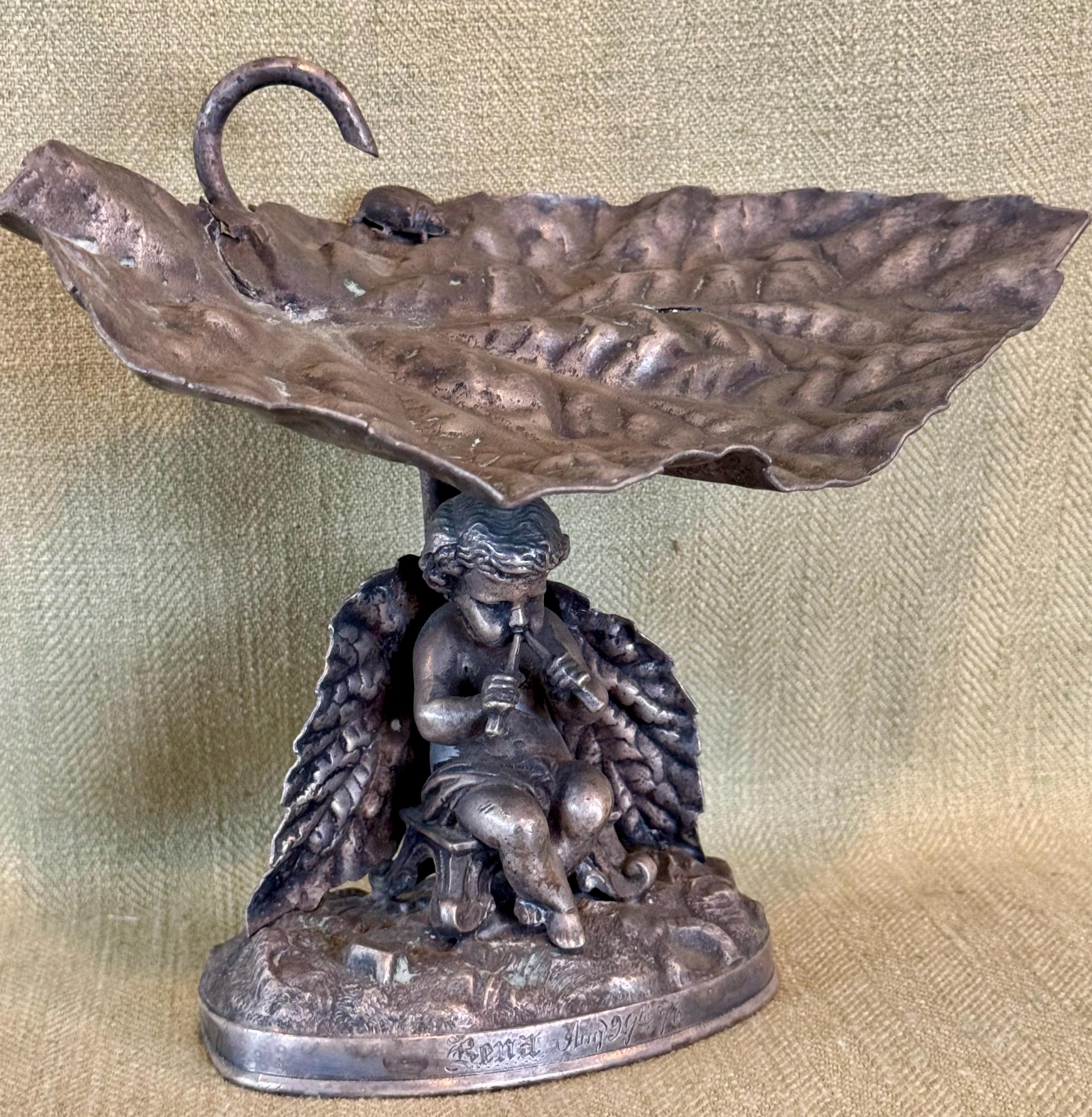 Victorian Cabbage Leaf Silver Plate Compote With Putto and Insects ...