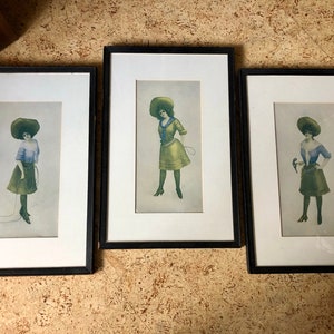 3 Antique HM Pollock Annie Oakley Prints, 1904, Framed