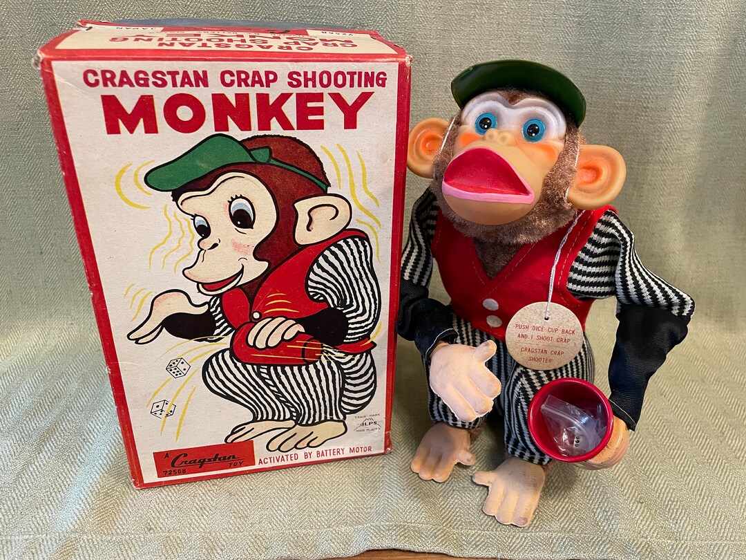 CRAPSHOOTER CRAGSTAN 米澤玩具　賭博師　日本製　電動式　箱付 ✨Cragstan Japan - CRAP SHOOTING MONKEY BATTERY OPERATED