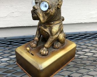 Rare Antique Austrian Googly Eye Bulldog Lamp, Light, Lantern, Pocket Watch Stand