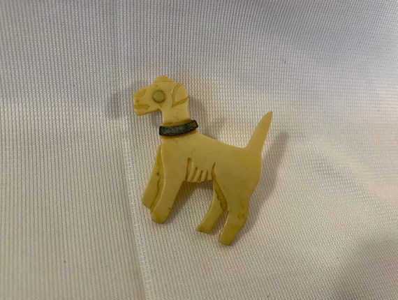 Zombie Dog. 1920’s French Celluloid Dog Brooch - image 1