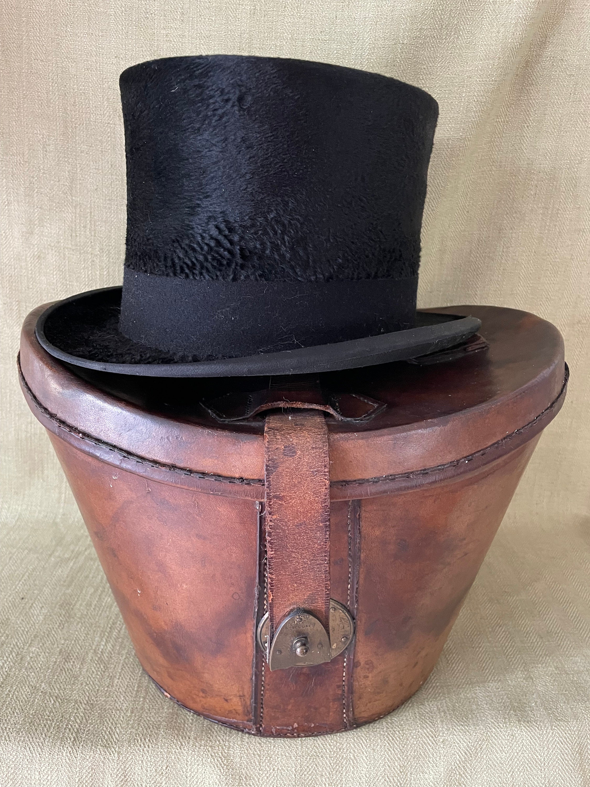 Antique Round Horseshoe Hat Box with Brass Locks & Fittings