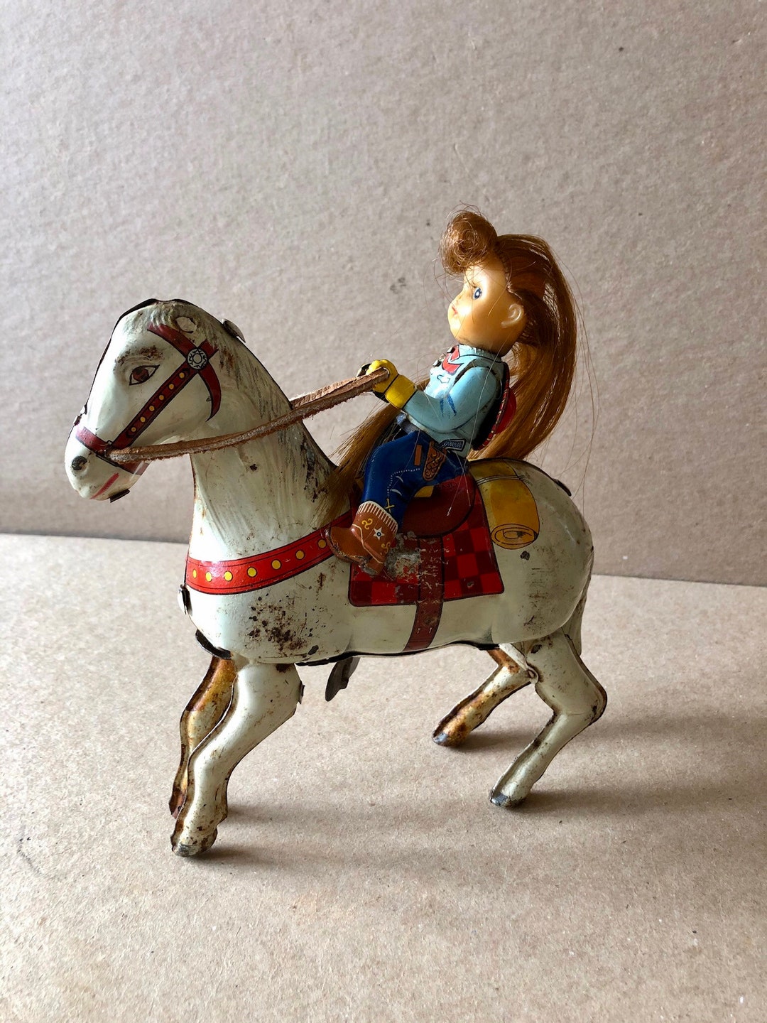 「Rodeo」の出品物です Vintage Rodeo Queen, Haji Japan Tin Wind up Cowgirl Toy, Works, as