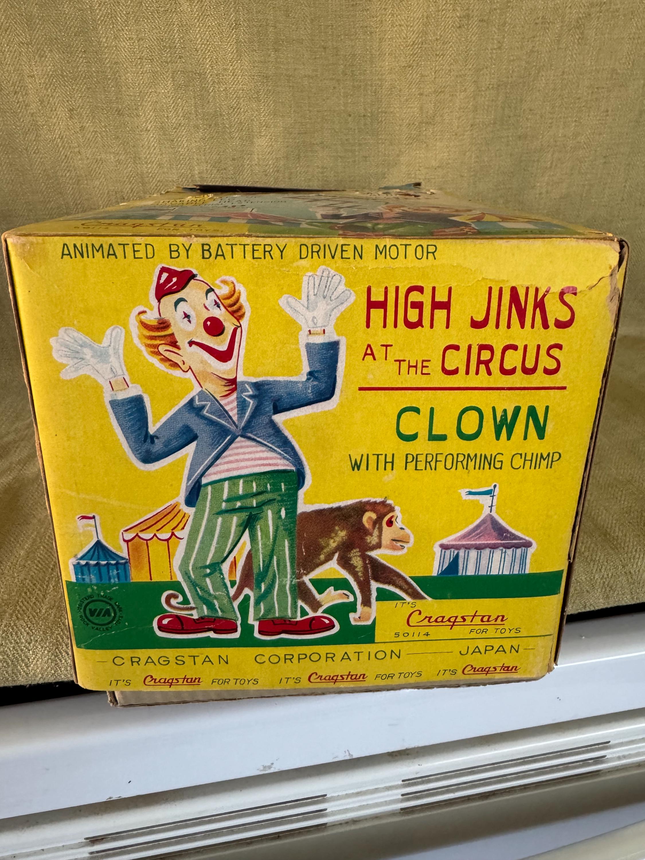 Vintage High Jinx Clown and Monkey Battery Op Toy by Cragstan
