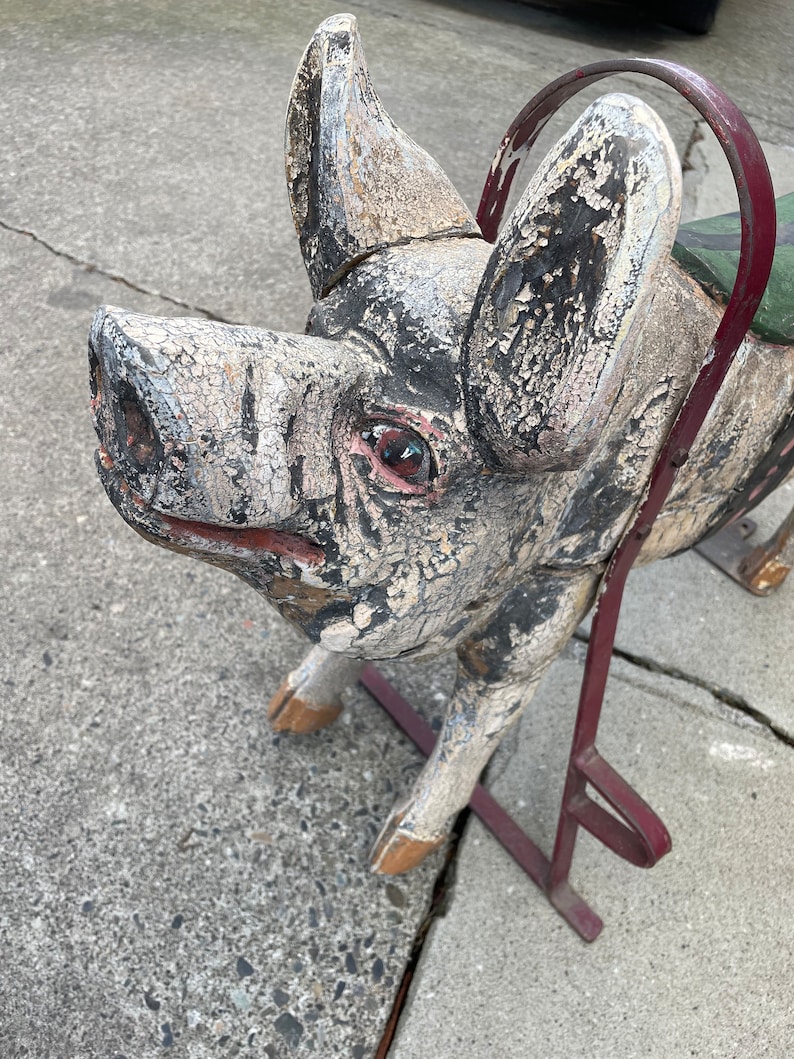 Antique Folk Art Carnival Ride on Pig, Hand Carved, Painted, 1920’s - Etsy
