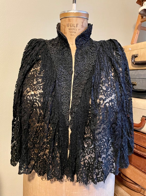 1880-90 Victorian French Mourning Cape, Belgian Lace … - Gem