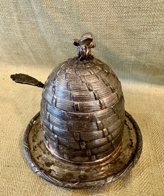 Vintage Silverplate Bee Skep Honey or Jam Pot With Fly Spoon - Etsy