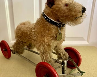 ❤️CHILTERN TOYS アンティークドッグ　ビンテージ　犬のぬいぐるみ Antique Mohair Terrier Dog Pull Toy, Chiltern Toys - Etsy