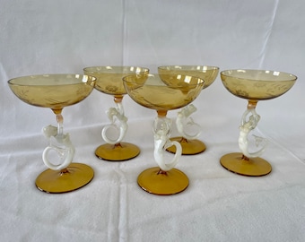 Austrian 1920’s Bimini Mermaid Aperitif Glasses, Hand Blown