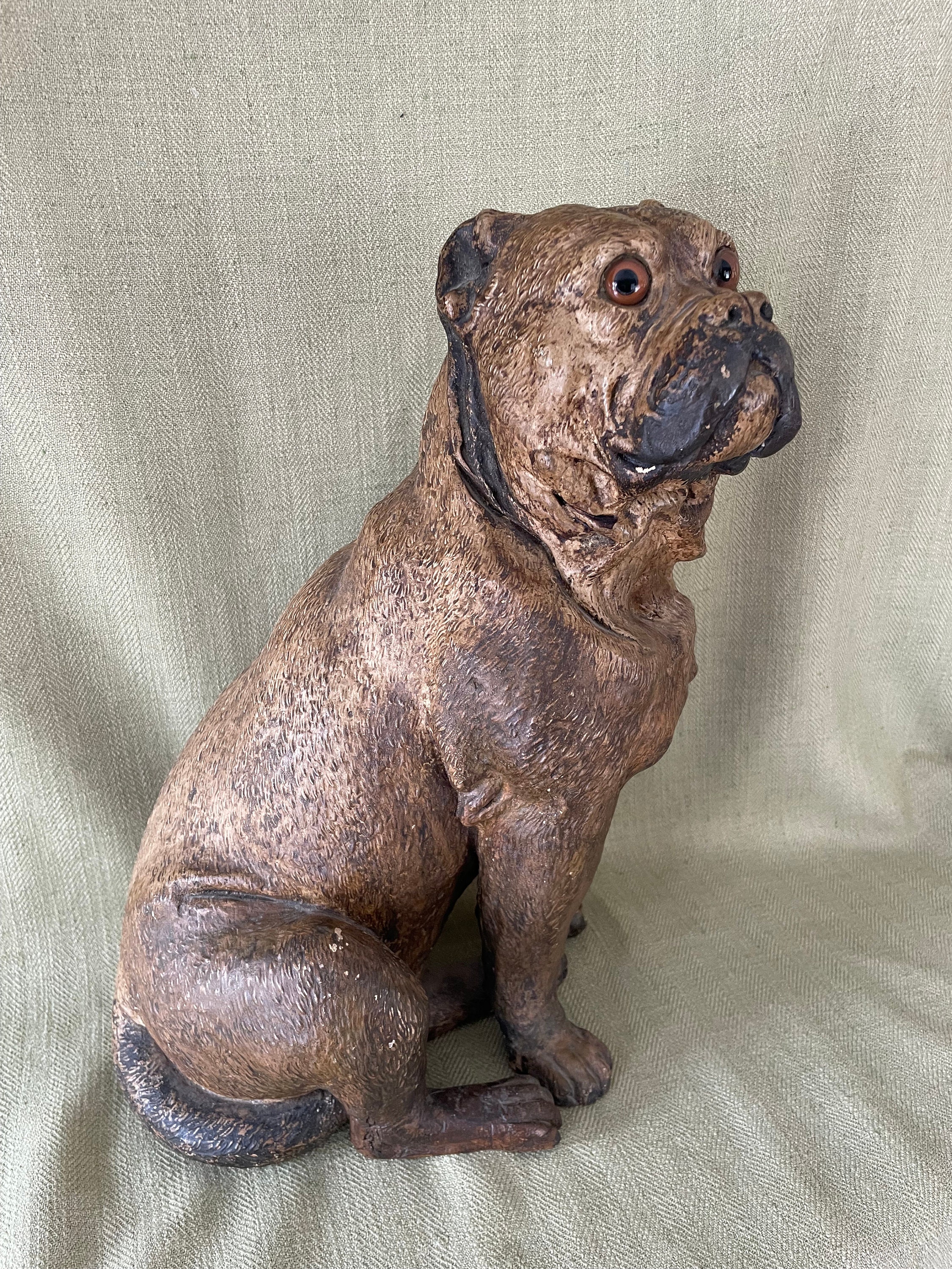 19th Century Austrian Cold Painted Terracotta Pug Dog, Life Size