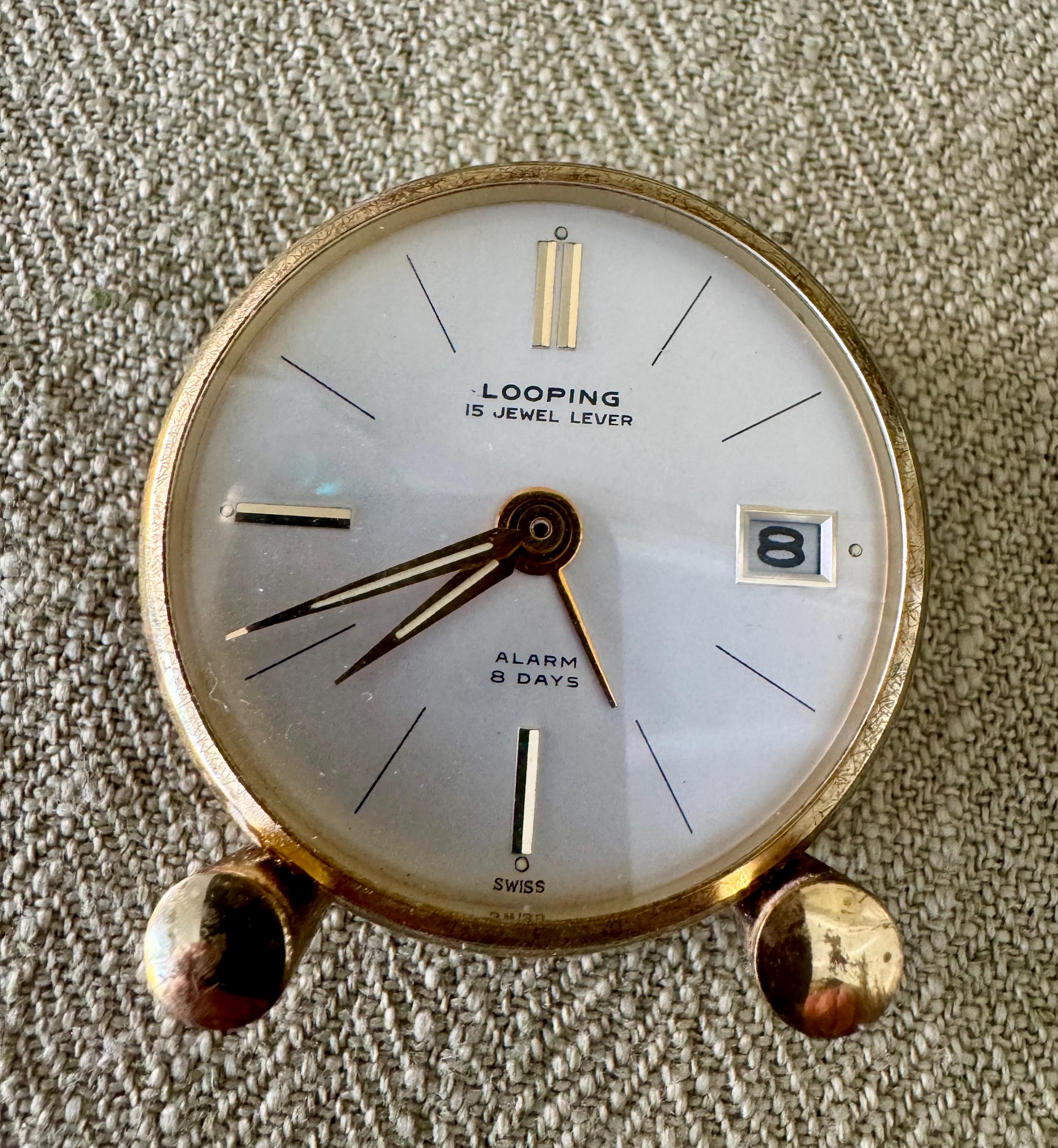 クラシック 置時計 Swiss製 アンティーク Art Deco 1940's-50's Miniature Swiss Travel Alarm Clock, Looping