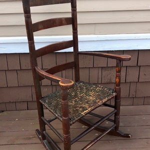 Late 18th Century Vermont Splint Seat Ladder Back Rocking Chair