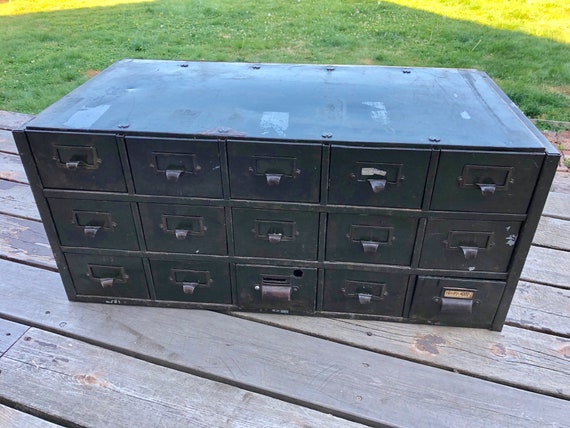 Vintage Wwii Era Military Green 15 Drawer File Chest Drawers Etsy