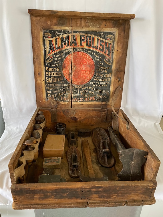 19th Century Alma Boot Polish Make Do Crate Portable Cobblers Shoe Repair  Kit With Tools -  Israel