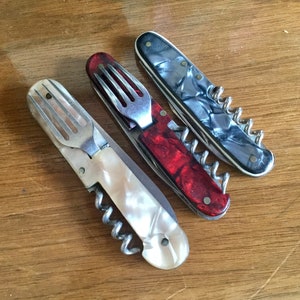 3 Vintage Camp Knives with Corkscews