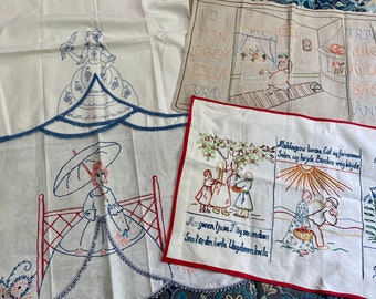 4 Antique a Swedish Embroidery Samplers on Linen