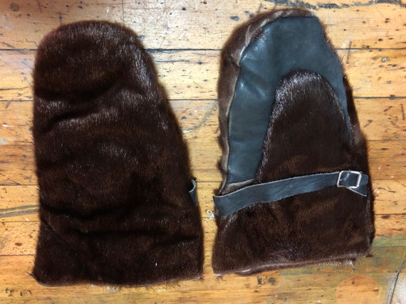 Antique Beaver Skin Hunting Mittens 1920 - image 1