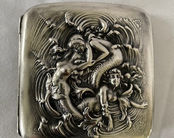 Sterling Mermaids. Antique Silver Cigarette Case