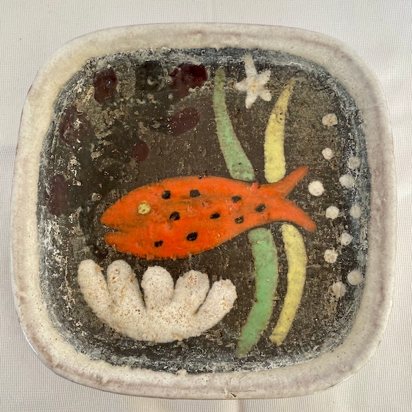 Mid Century Brutalist Swedish Ceramic Fish Dish