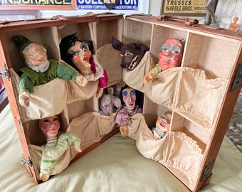 Antique 1920-30’s Italian Travelling Puppet Show Suitcase with Puppets