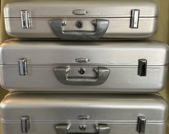 3er Set Vintage Halliburton Aluminium Koffer und Aktentasche