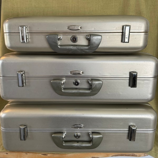 Set of 3 Vintage Halliburton Aluminum Suitcases and Briefcase