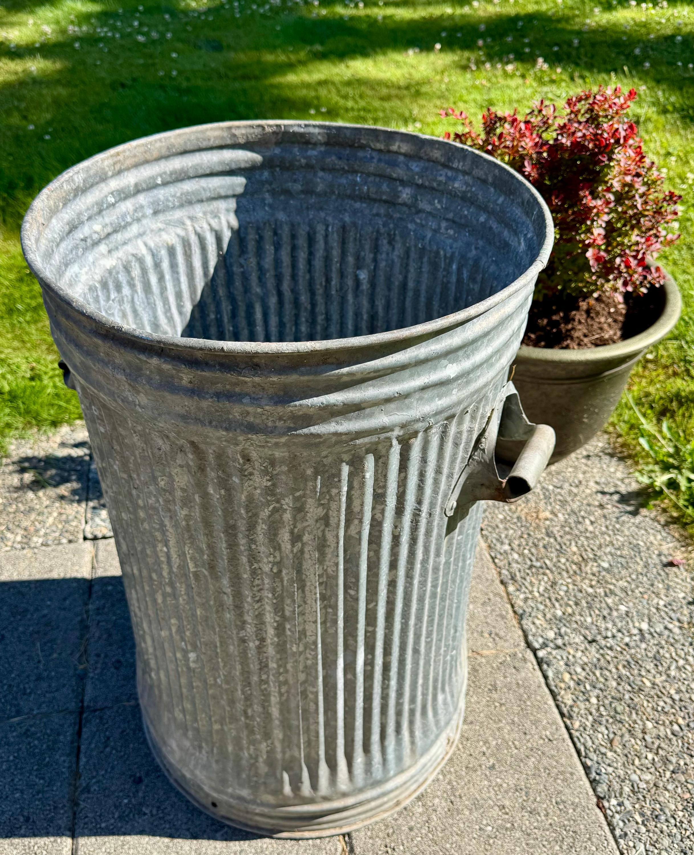 Antique Galvanized Trashcan