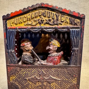 1884 Original Punch And Judy Mechanical Cast Iron Bank