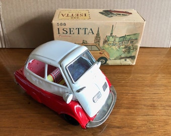 Vintage Mint in Box Bandai Japan Tin Friction Toy Isetta