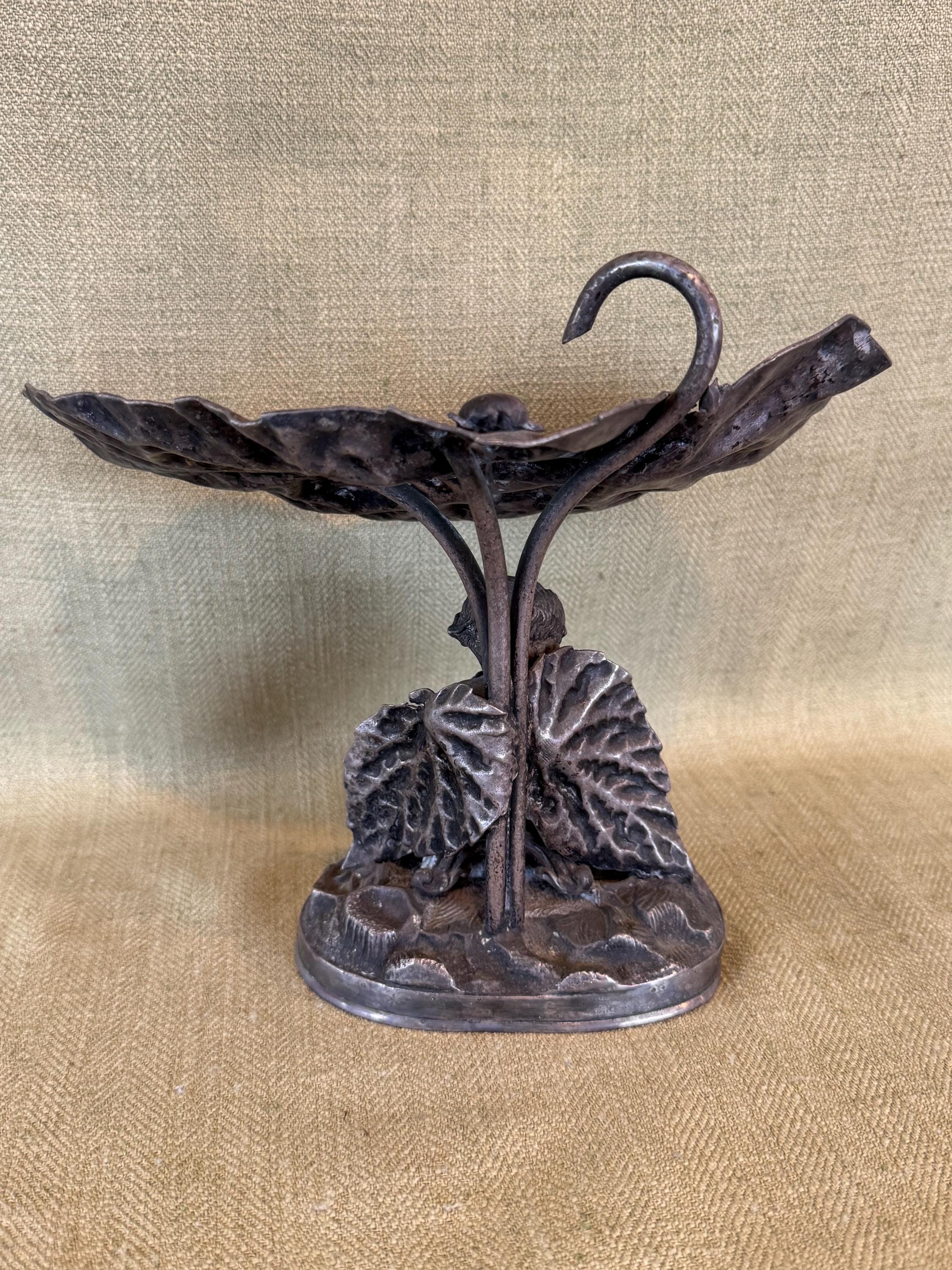 Victorian Cabbage Leaf Silver Plate Compote With Putto and Insects ...