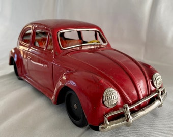 Vintage 10” Bandai Japan Tin Friction VW Beetle Toy