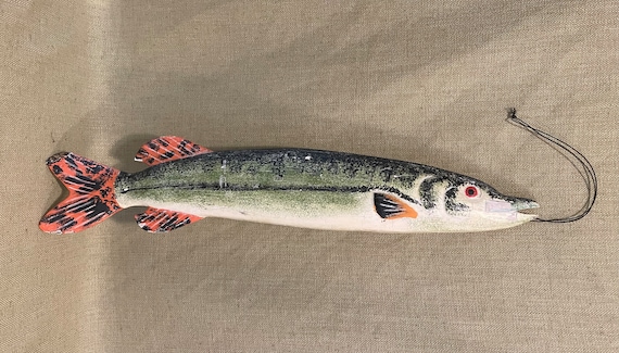 Folk Art Painted Wood Fish, Pike Decoy 