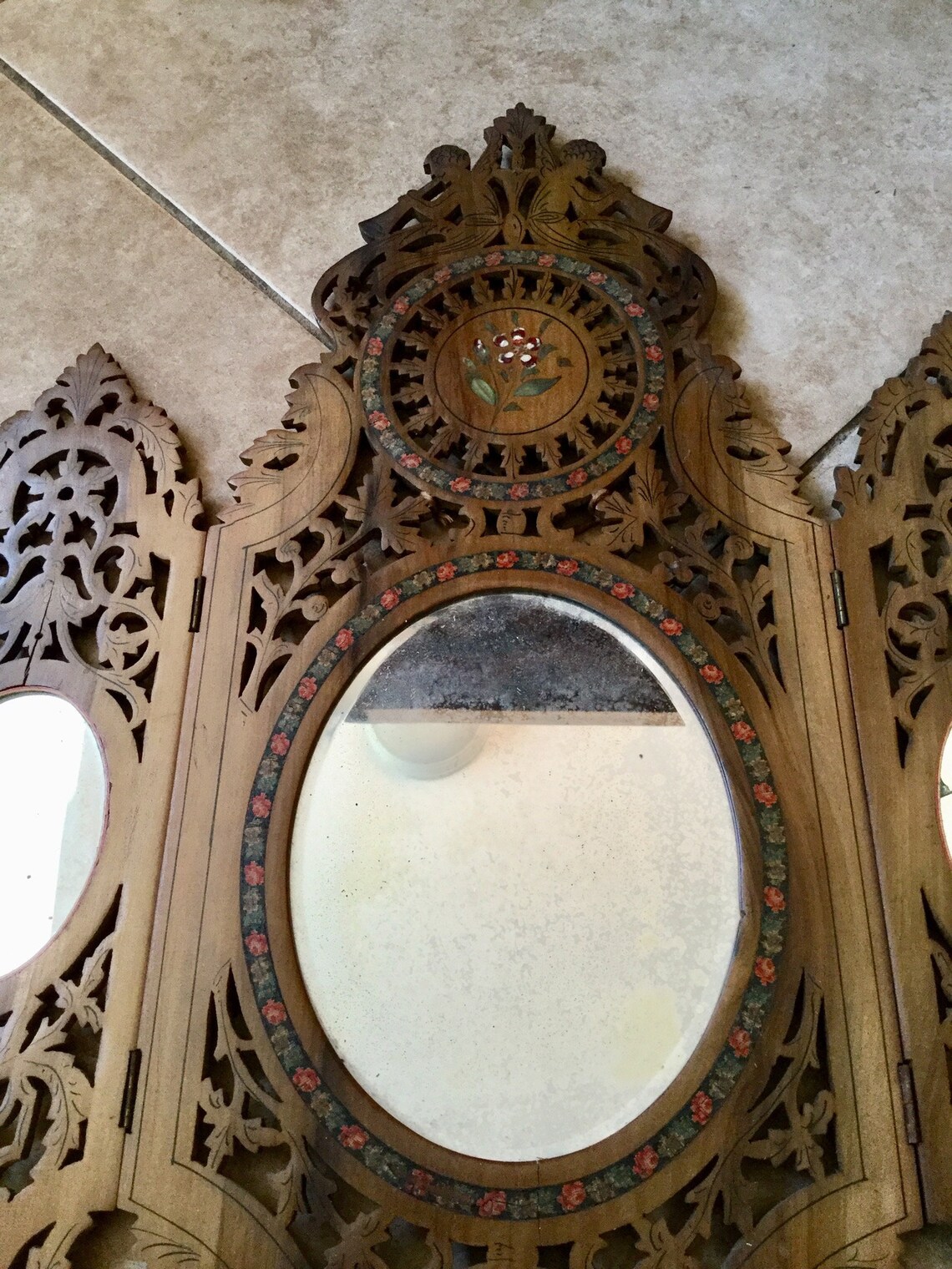 Antique Danish Tri Fold Shaving Mirror Lattice Work Etsy