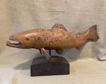 Vintage Folk Art Carved Trout