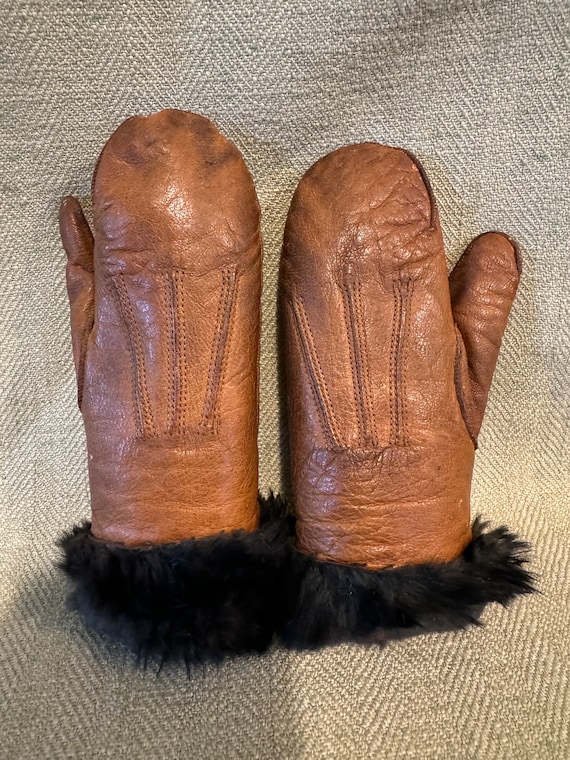 Adorable Antique Child’s Mittens, Little Leather M