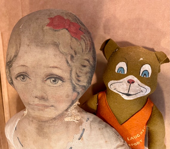 アンティーク　犬　ドッグ　ぬいぐるみ　ヨーロッパ　ヴィンテージ　ドール　toy Large Antique Ragdoll with Dog Friend, Antique Cloth Dolls - Etsy 日本