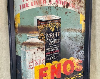 Antique Eno’s Fruit Salt Sign for Liver and Stomach Disorders, Tin As found